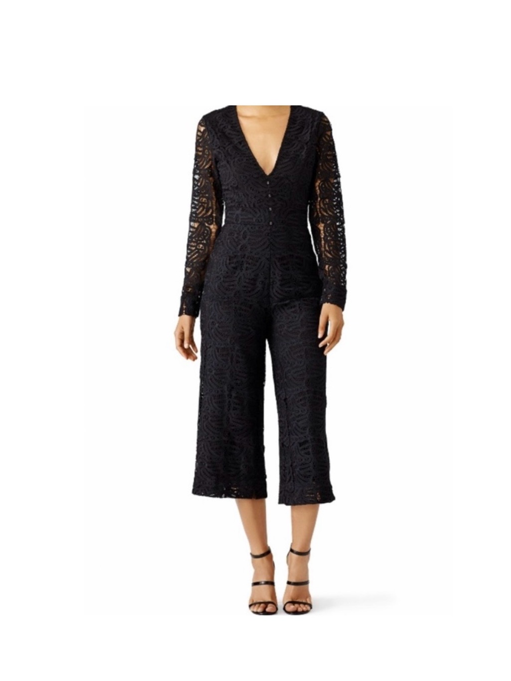 Tularosa Black Lace V-Neck Cropped Wide-Leg Jumpsuit Size L